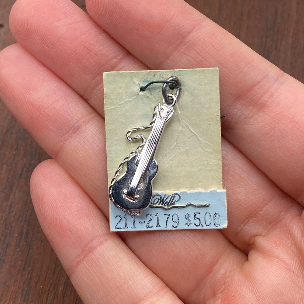 Vintage Wells 925 Sterling Silver Acoustic Guitar Music Pendant Bracelet Charm